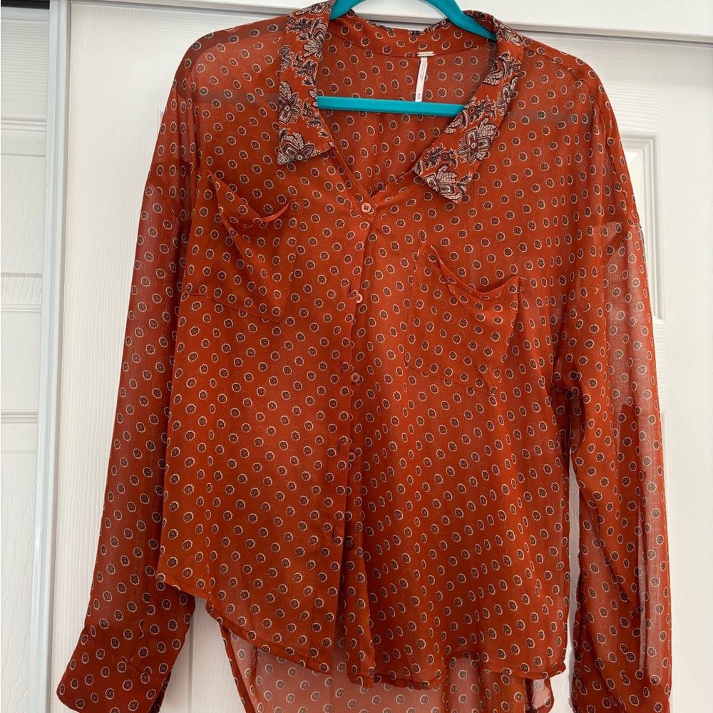 Free People Rust Orange Patterned Blouse